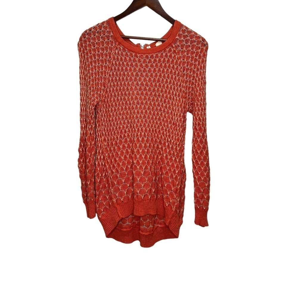 Anthropologie Moth Orange 100% Honeycomb Crew Neck Sweater Size Medium